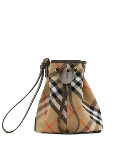Burberry Check Drawstring Mini Bag In Neutrals
