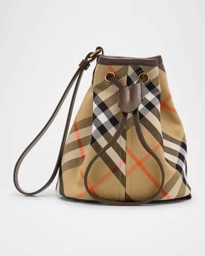 Burberry Check Drawstring Pouch Bag In Sand