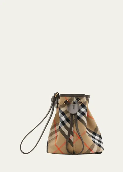 Burberry Check Drawstring Pouch Bag In Sand