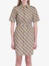 Burberry Classic Check Cotton Dress With Belted Waist In Brown