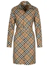 Burberry Waist Belted Shirt Dress With Checked Pattern In Beige