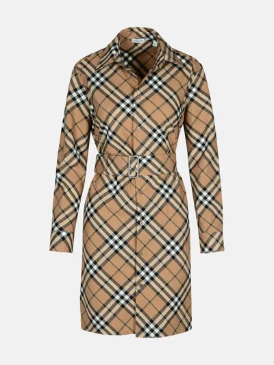 BURBERRY 'CHECK' DRESS IN BEIGE WOOL BLEND