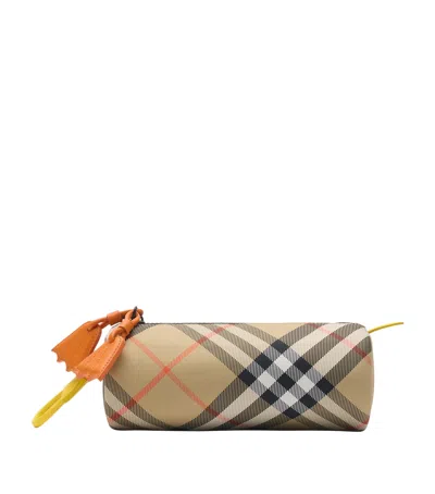 Burberry Check Duck Pencil Case In Sand