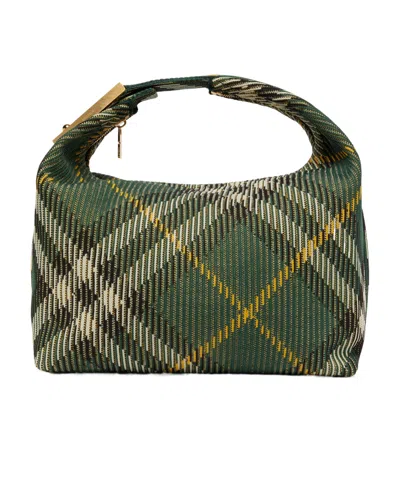 Burberry Peg Check Fabric Medium Bag In Green