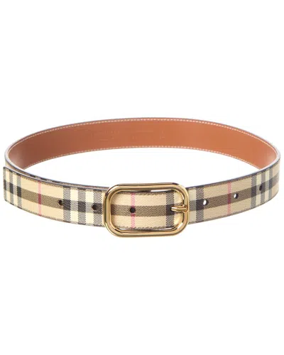 Burberry Check E-canvas & Leather Belt In Brown