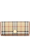 Burberry 'halton' Beige Wallet With Branded Button In Check Fabric Woman In Beige