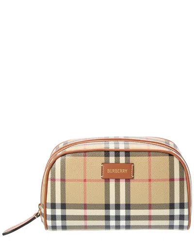 Burberry Check E-canvas & Leather Cosmetic Case In Brown