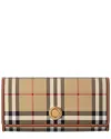 Burberry Check E-canvas & Leather Wallet In Brown