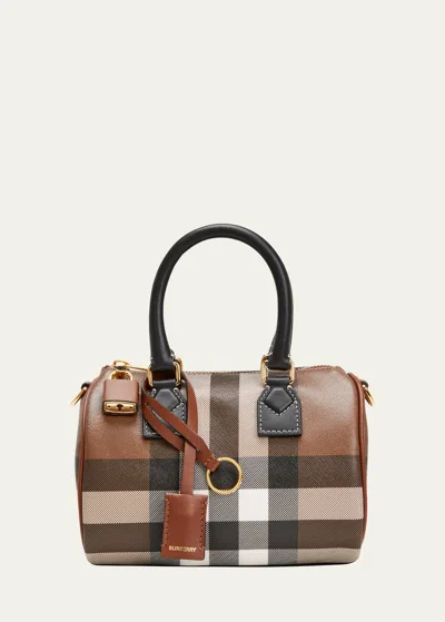 Burberry Check E-canvas Bowling Top-handle Bag In Dark Birch