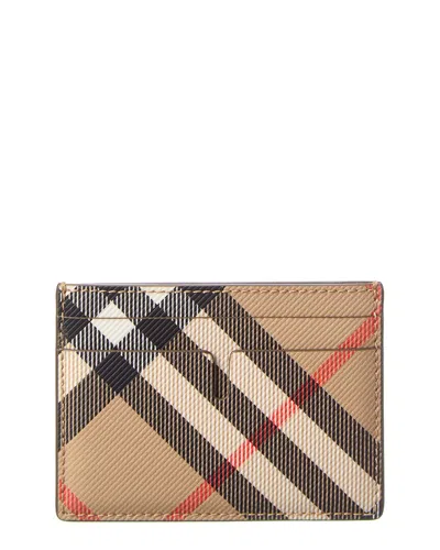 Burberry Check E-canvas Card Case In Sand