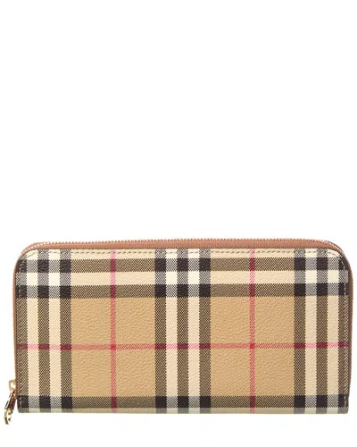 Burberry Check E-canvas Zip Around Wallet In Brown