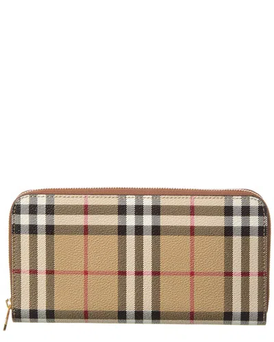 Burberry Check E-canvas Zip Around Wallet In Beige