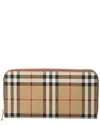 Burberry Check E-canvas Zip Around Wallet In Beige