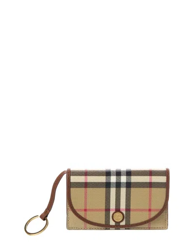 Burberry Check E-canvas & Leather Card Case In Brown