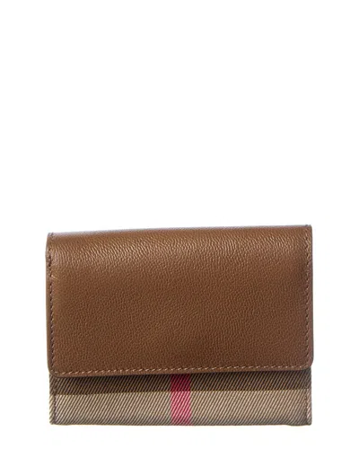 Burberry Check E-canvas & Leather Card Case In Brown