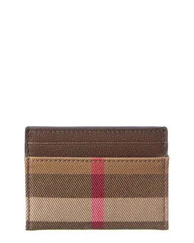 Burberry Check E-canvas & Leather Card Case In Red