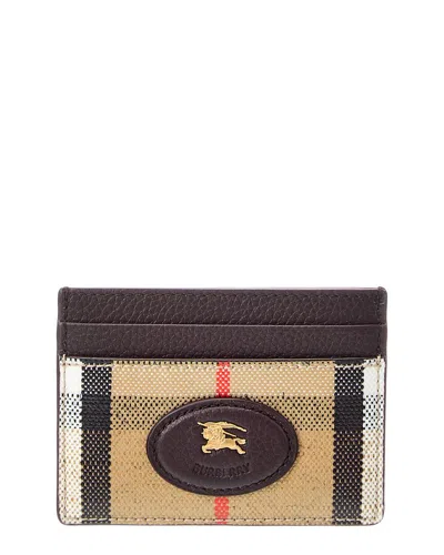 Burberry Check E-canvas & Leather Card Holder In Brown