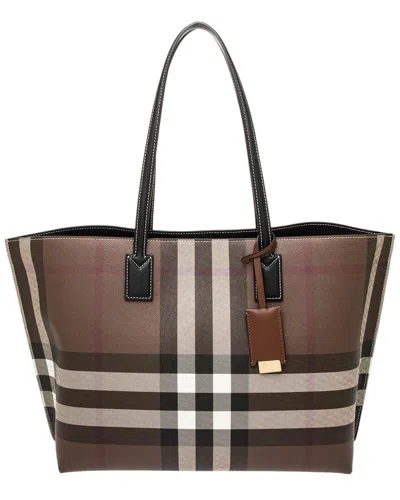 Burberry Check E-canvas & Leather Tote In Pink