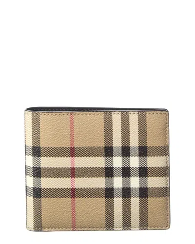 Burberry Check E-canvas Bifold Wallet In Blue