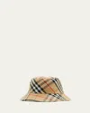 Burberry Checkered Pattern Bucket Hat With Logo Embroidery In Sand Ip Check