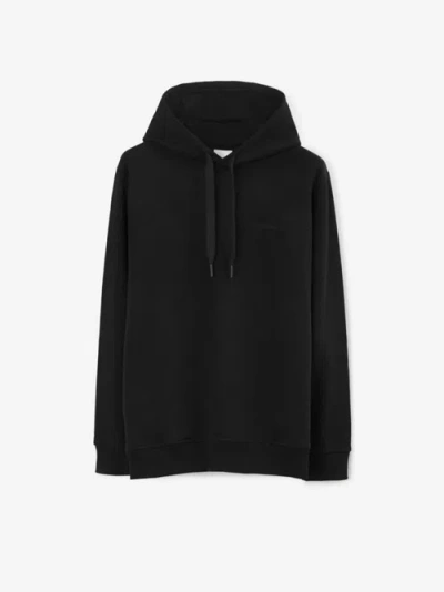 Burberry Check Ekd Cotton Hoodie In Black