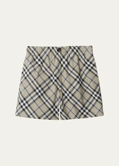 Burberry Check Ekd Drawcord Shorts In Lichen Ip Check