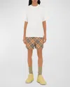 Burberry Check Ekd Drawstring Pull-on Shorts In Sand Ip Check