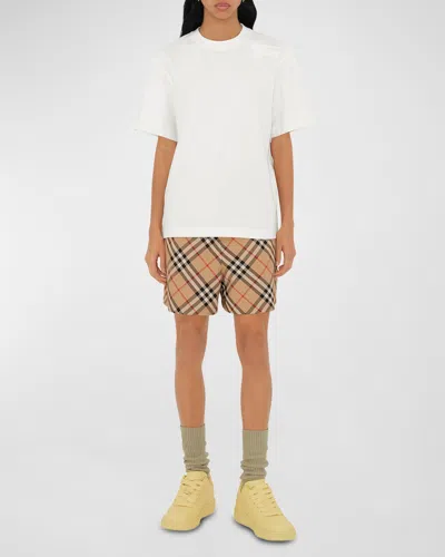 Burberry Check Ekd Drawstring Pull-on Shorts In Sand Check