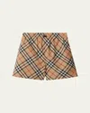 Burberry Check Ekd Drawstring Pull-on Shorts In Sand Ip Check
