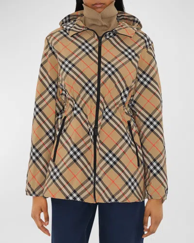 Burberry Check Ekd Embroidered Hooded Windbreaker Jacket In Sand Ip Check