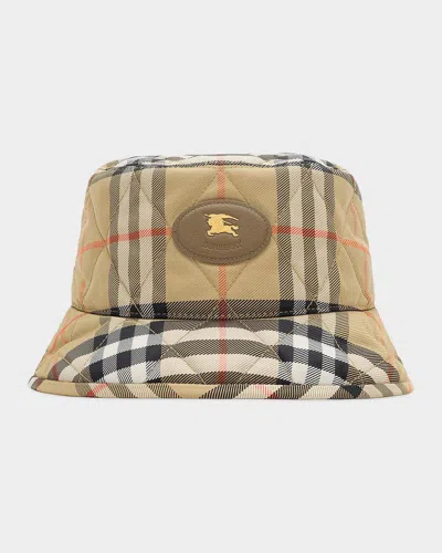 Burberry Check Ekd Quilted Bucket Hat In Sand Ip Ch