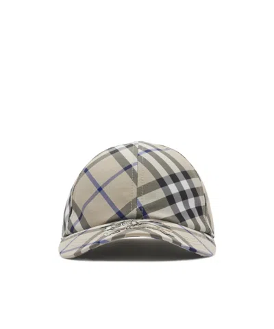 Burberry Check Ekd Twill Baseball Cap In Gray