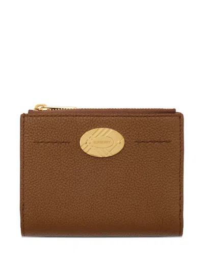 Burberry Check Engraved Leather Bifold Wallet In Brown