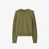 Burberry Check Epaulette Wool Cashmere Blend Sweater In Green