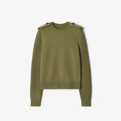 BURBERRY BURBERRY CHECK EPAULETTE WOOL CASHMERE BLEND SWEATER
