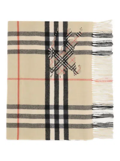Burberry Check Equestrian Motif Scarf In Gray