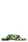 Burberry Check Pattern Thong Strap Open Toe Branded Footbed Flat In Green