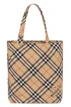 Burberry Check Fabric Tote Bag In Beige