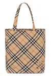 Burberry Check Fabric Tote Bag In Beige
