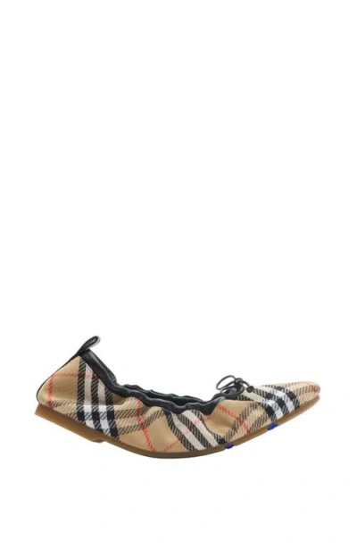 Burberry Check Fawn Ballerinas In Brown