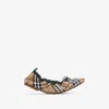Burberry Check Fawn Ballerinas In Brown