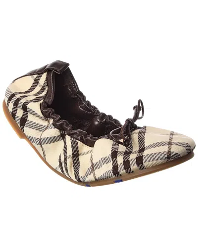 Burberry Check Fawn Leather-trim Ballerina Flat In Neutral