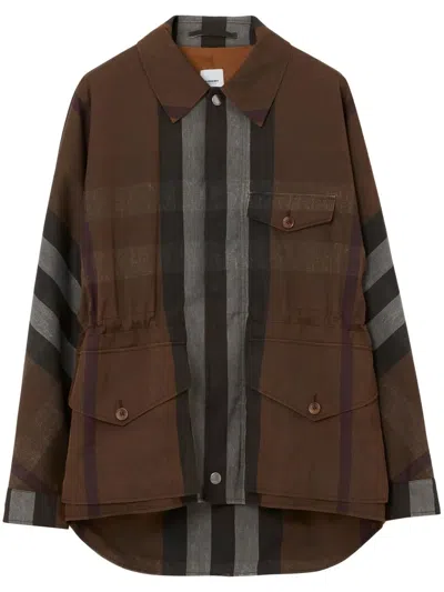 Burberry Washed Check Workwear Jacket In Dark Birch Brown