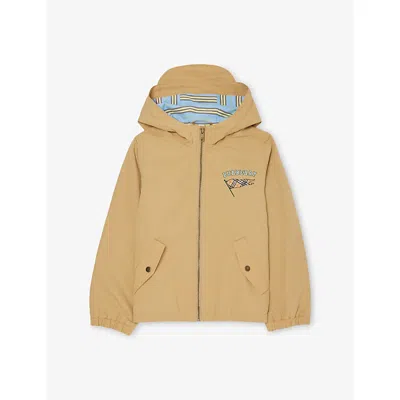 Burberry Kids' Sand Check Flag Nylon Hooded Jacket 8-14 In Brown