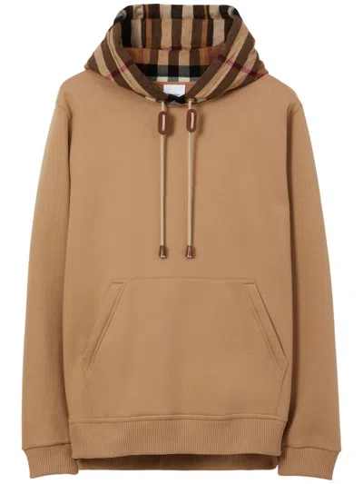 Burberry Check Flannel Hooded Sweatshirt With Drawstring - Size L In Brown