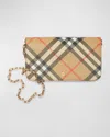 Burberry Check Flap Canvas Wallet On Chain In Sand