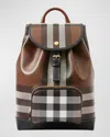 Burberry Check Flap Drawstring Backpack In Dark Birch Brown