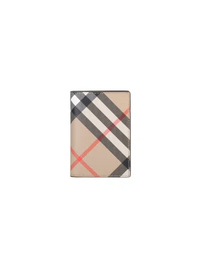 Burberry "check" Fold Card Holder In Sand
