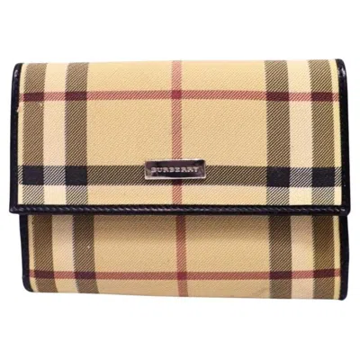 Pre-owned Burberry Check Fold Wallet In Sand