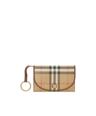 Burberry Check Folding Card Case  Key Ring In Brown